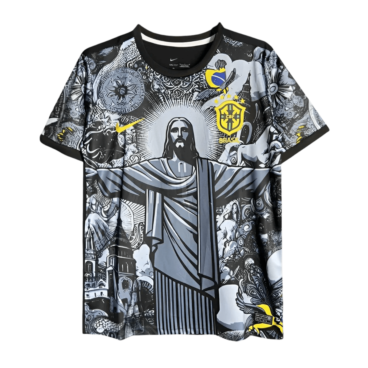 Brazil Jesus Jersey 2024, Black Fan Version with Christ the Redeemer design at Goatkits Store
