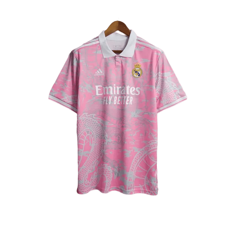 2024 Real Madrid Pink Dragon Jersey - Special Edition Kit featuring an iconic dragon design, available at GoatKits Store. A must-have Real Madrid Pink Dragon Kit for collectors.