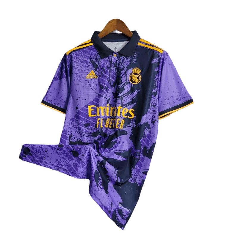 Real Madrid Purple Dragon Jersey 2024 in a bold purple colorway, reimagining the legendary Dragon Real Madrid Shirt for modern fans. Available at GoatKits Store.