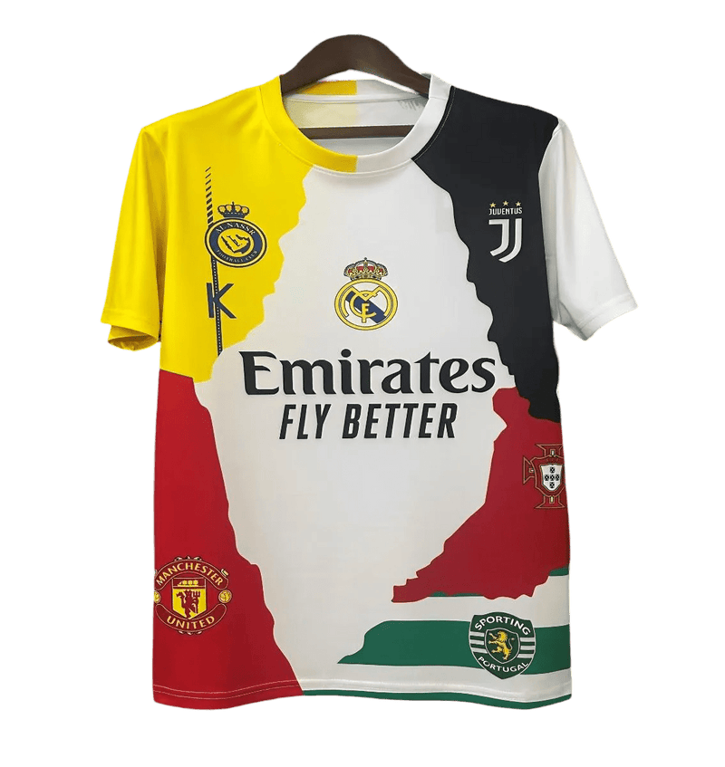 Cristiano Ronaldo all club mix jersey 2025 featuring Real Madrid Manchester United Juventus Al Nassr Sporting CP career tribute GoatKits Store London