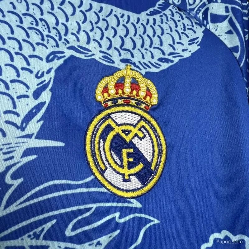 Real Madrid Blue Dragon Jersey 2025 - Fan Version with an intricate Dragon Design Real Madrid Shirt, inspired by the 2014 edition.