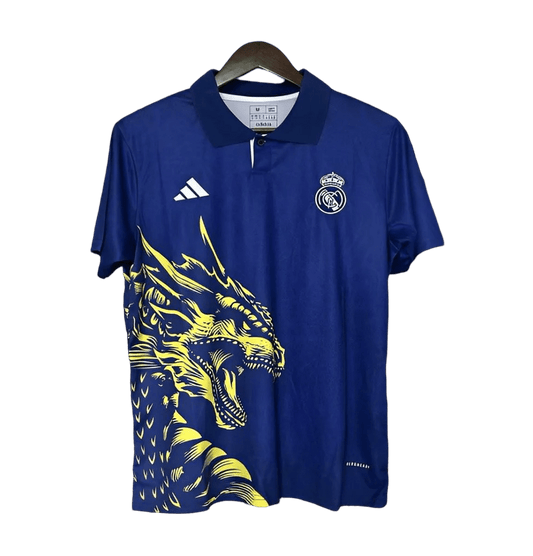 2024/2025 Real Madrid Dragon Kit - Special Edition Jersey featuring the Real Madrid Black Dragon Kit, Pink Dragon Kit, and White Dragon Jersey, available at GoatKits Store.