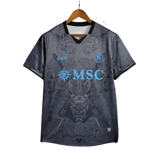 Napoli third jersey 2024/25 black fan version Japanese samurai design EA7 MSC cultural heritage comfortable supporter fit front view