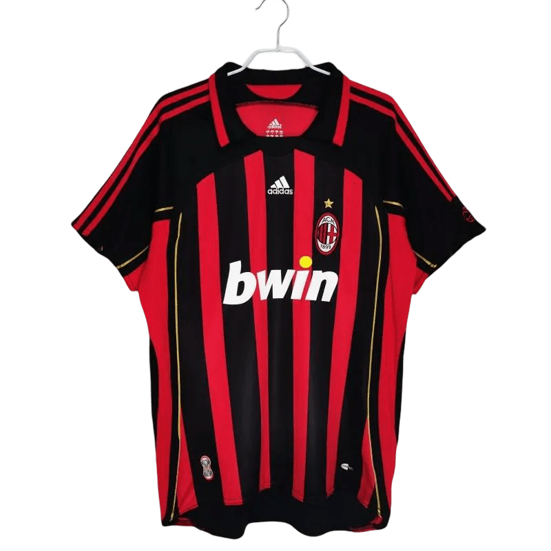 2007 AC Milan retro shirt Champions League winning kit red black stripes bwin sponsor vintage football jersey