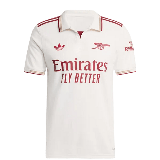 Arsenal Jersey Third 25/26 Fan Version white kit with maroon logos Art Deco Highbury anniversary tribute design polo collar