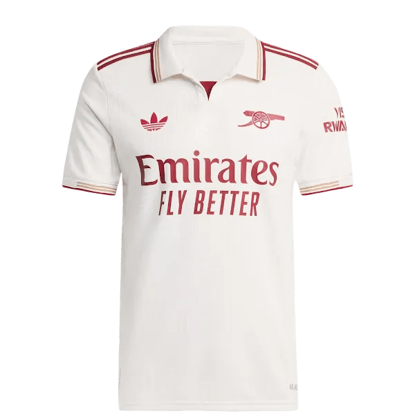 Arsenal Jersey Third 25/26 Fan Version white kit with maroon logos Art Deco Highbury anniversary tribute design polo collar