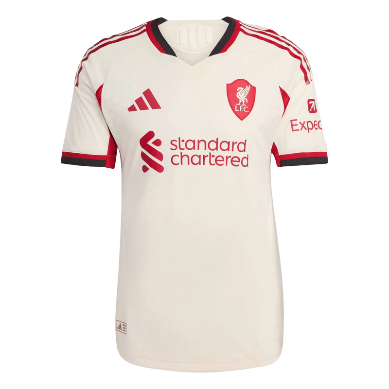 Liverpool Away Kit 2025/26 fan version Wonder White hanging display Goatkits Store