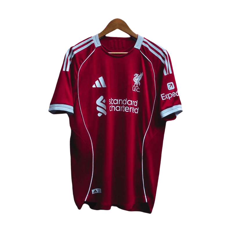 Close up liverpool jersey 25/26 home Strawberry Red Standard Chartered Goatkits Store