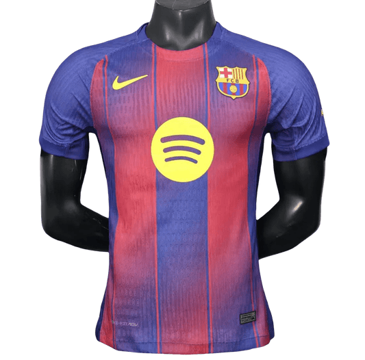 Barcelona Jersey 2025/2026 Home Player Version displaying gradient blaugrana stripes with Camp Nou return design and authentic barcelona soccer jersey professional construction