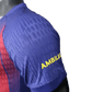 Fc barcelona jersey featuring Catalan Senyera flag detailing with yellow gold accent logos and barcelona blaugrana jersey professional player-grade construction