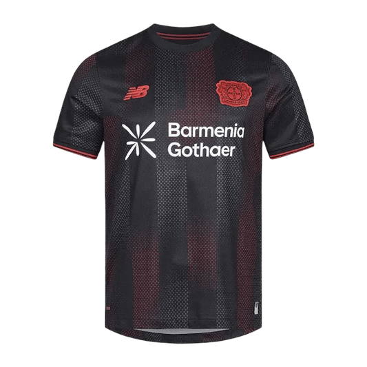 Fan wearing Bayer Leverkusen Jersey Home 2025/26 fan version black red Goatkits Store