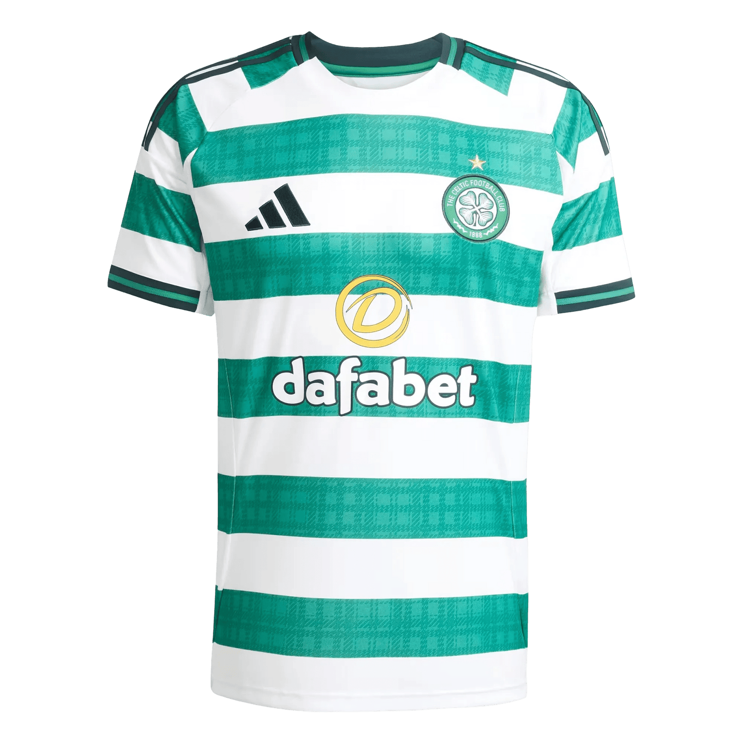 Fan wearing New Celtic Home Kit 2025/26 fan version tartan hoops Goatkits Store