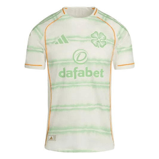 Fan wearing Celtic Third Kit 2025/26 fan version off white Irish Goatkits Store