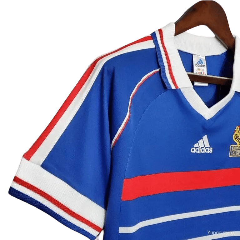 Zidane France jersey 1998 back view showing vintage jersey construction retro football shirt World Cup design