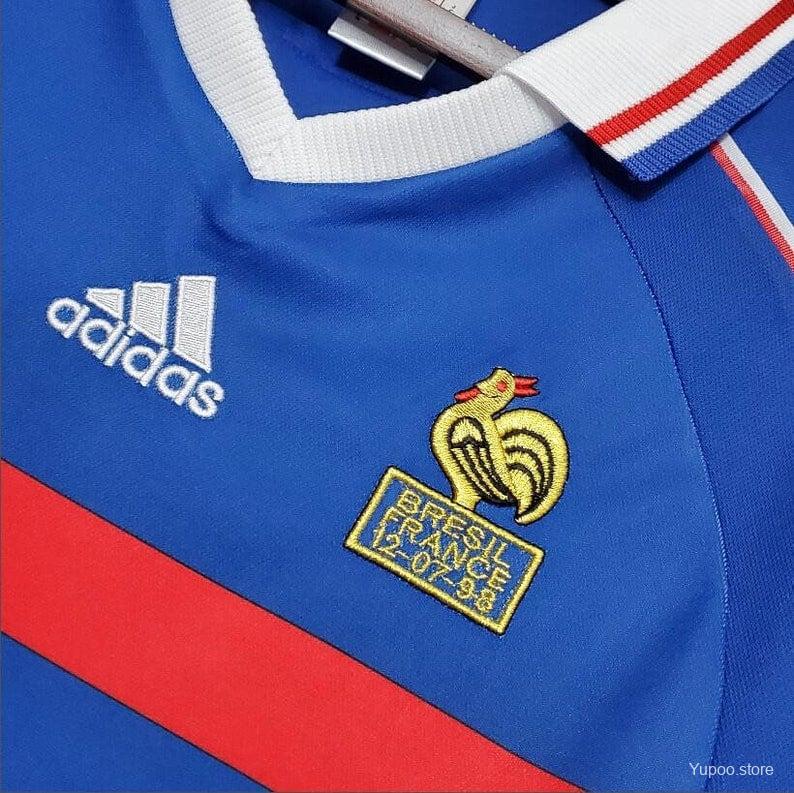 France 1998 jersey collar detail FIFA World Cup France 98 logo French Football Federation badge vintage authentic