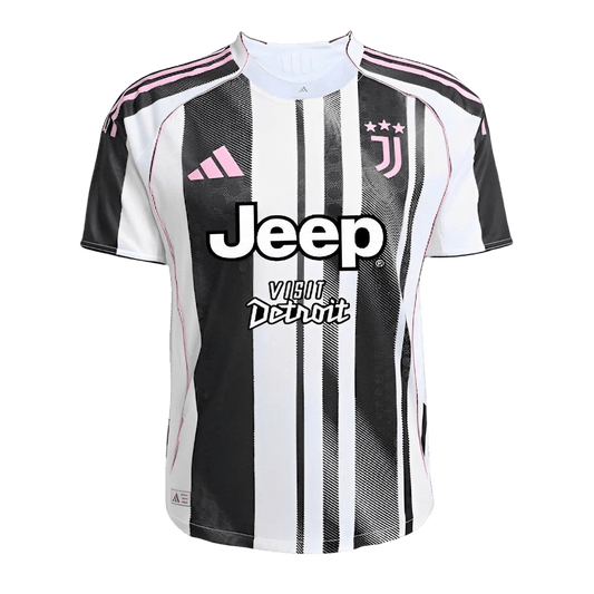 Player wearing Juventus Jersey 2025/26 home pink player version barcode stripes Goatkits Store
