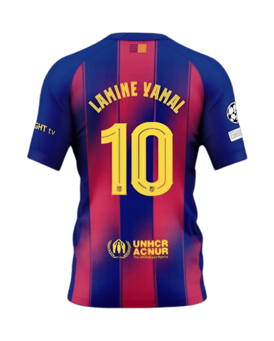 Lamine Yamal Barcelona Number 10 Jersey 2025-26 displaying historic Messi legacy inheritance with authentic yamal barcelona number 10 design and official Barcelona construction