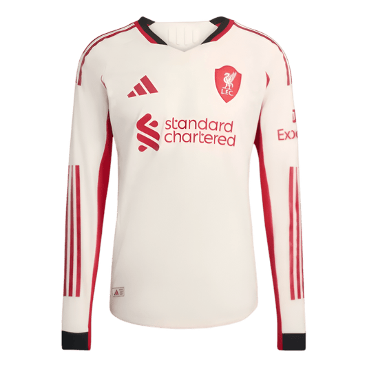 Liverpool away kit 2025/26 long sleeve wonder white Adidas Standard Chartered authentic quality front view