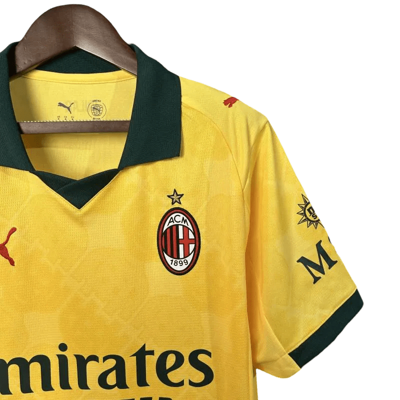 Close up AC Milan jersey third 2025 yellow ACM monogram pattern Goatkits Store