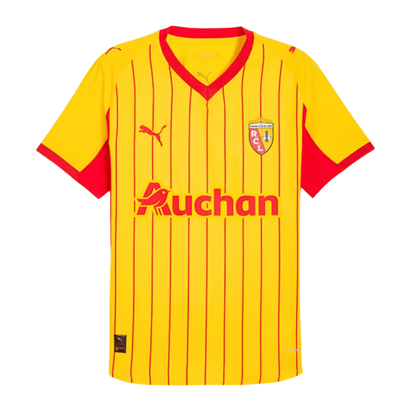 Man wearing RC Lens Jersey 2025/2026 Home Fan Version at stadium Goatkits Store