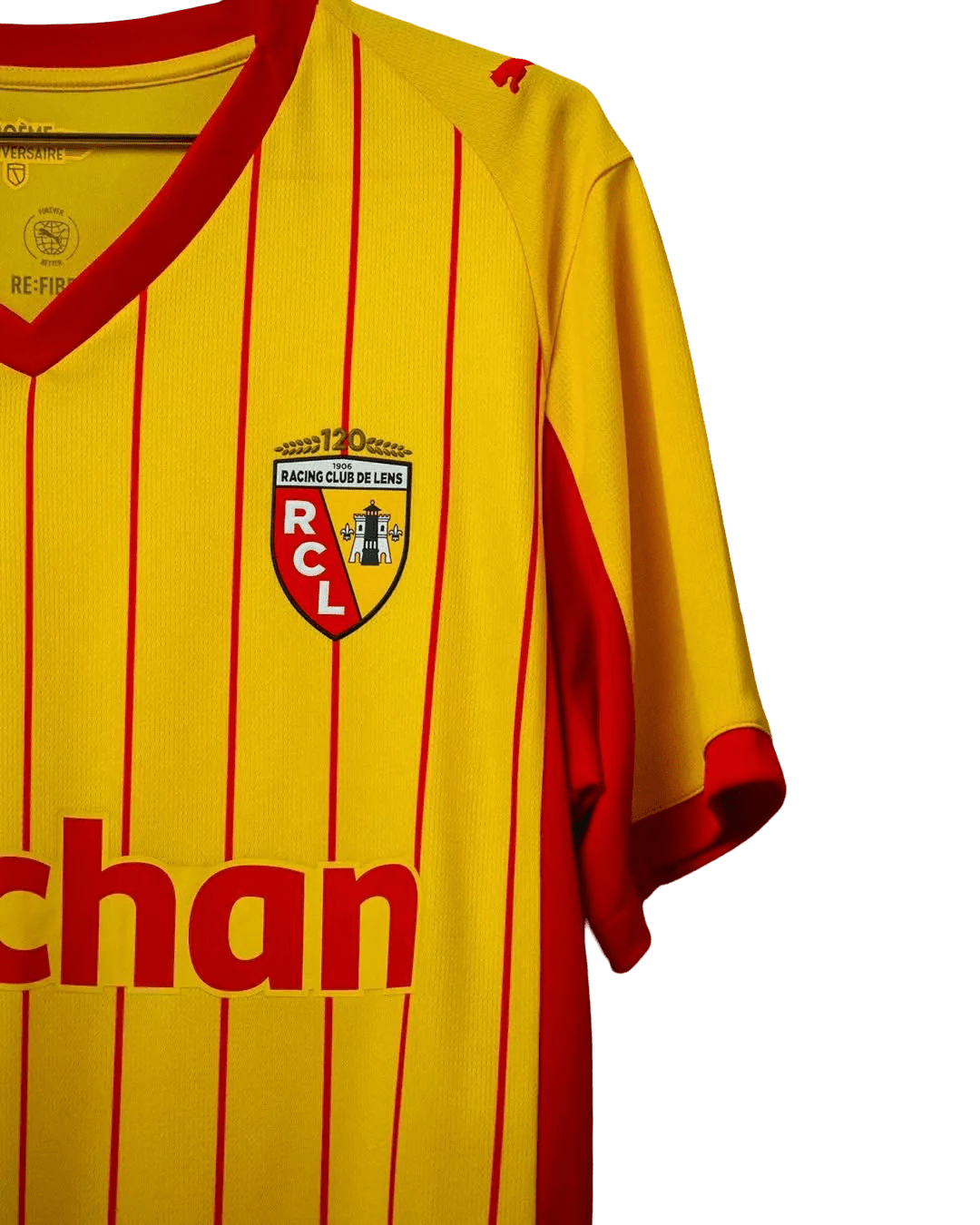Close up RC Lens Jersey Home Fan Version 2025/2026 yellow fabric detail Goatkits Store