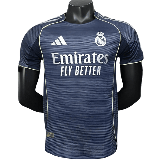 Real Madrid away jersey Player Version close-up showing advanced lightweight fabric with ventilation holes and moisture-wicking technology for professional performance