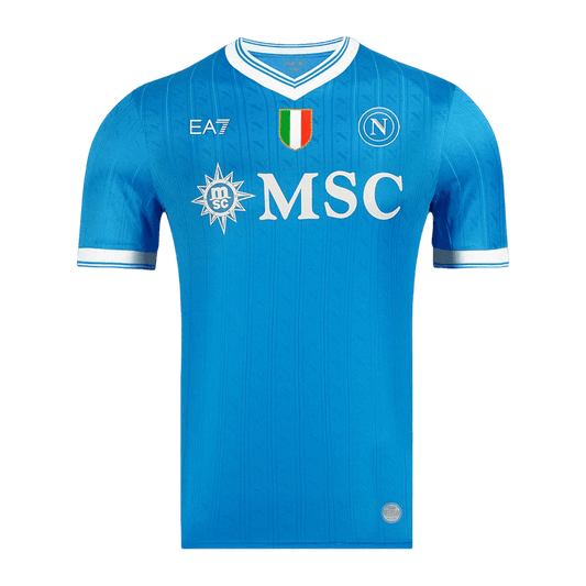 Fan wearing Napoli jersey home fan version 2025/26 blue azzurri EA7 MSC Goatkits Store